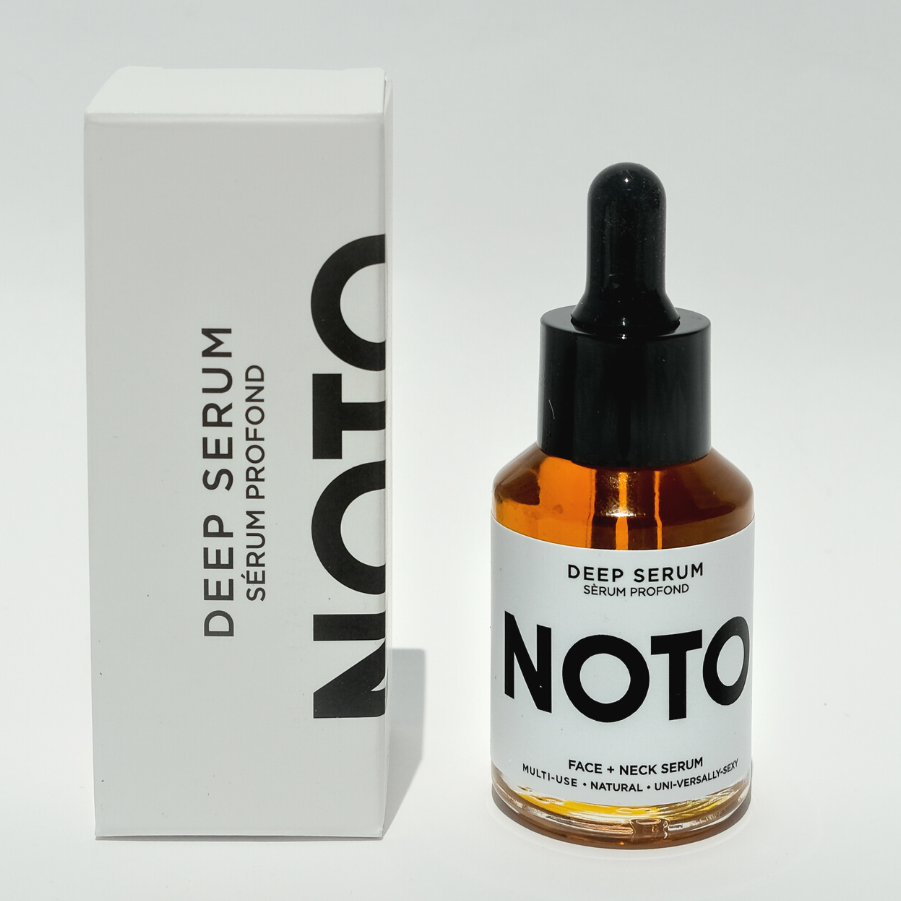 Noto deep serum bottle and packaging on a white background